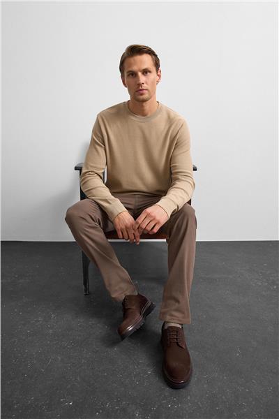 Bej Regular Fit Bisiklet Yaka Triko Kazak