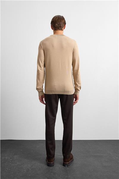 Bej Regular Fit Bısıklet Yaka Triko Kazak