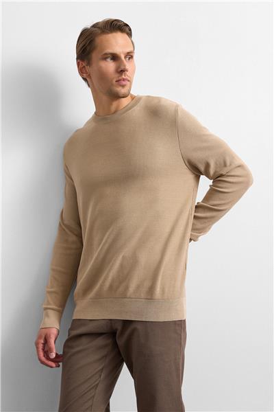 Bej Regular Fit Bisiklet Yaka Triko Kazak
