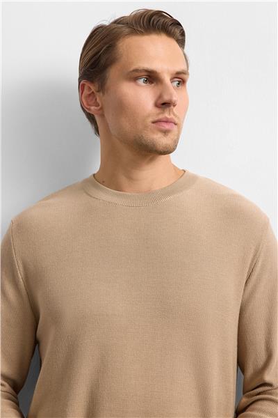 Bej Regular Fit Bisiklet Yaka Triko Kazak