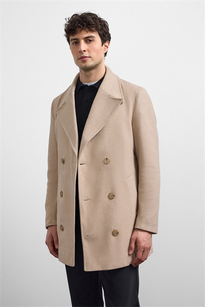 Bej Regular Fit Kruvaze Kısa Kaban