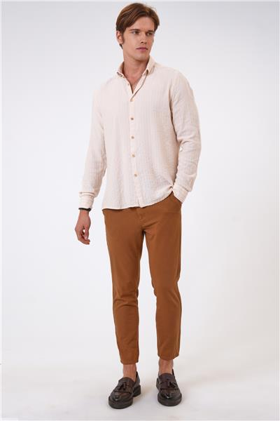 Bej Regular Fit Pamuklu Desenli Gömlek