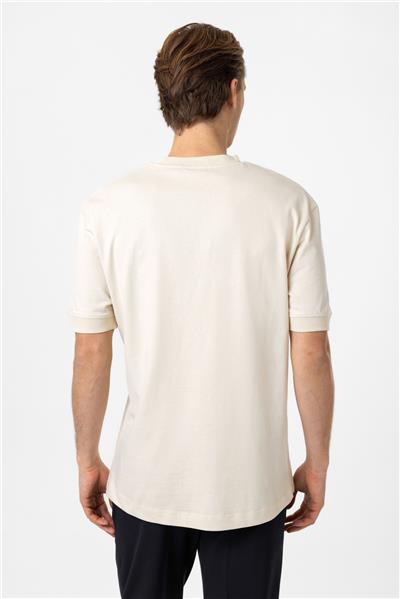 Bej Relaxed Fit %100 Pamuk Kısa Kollu Bisiklet Yaka Sweatshirt