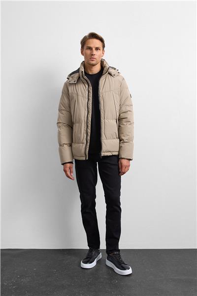 Bej Relaxed Fit Puffer Mont