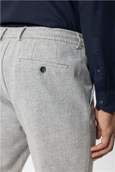 Açık Gri Slim Fit Beli Bağcıklı Yünlü Jogger Pantolon