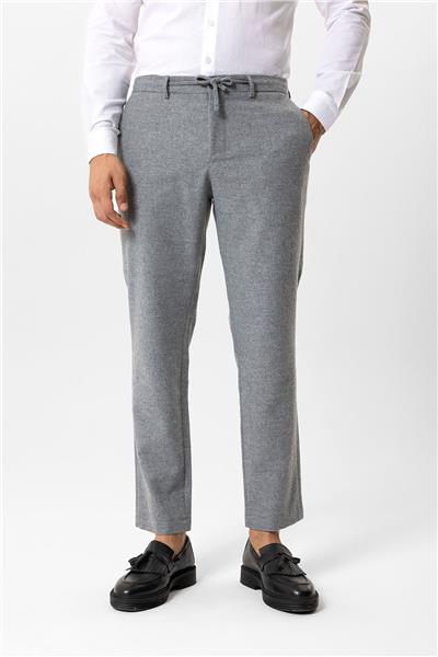 Koyu Gri Slim Fit Beli Bağcıklı Yünlü Jogger Pantolon