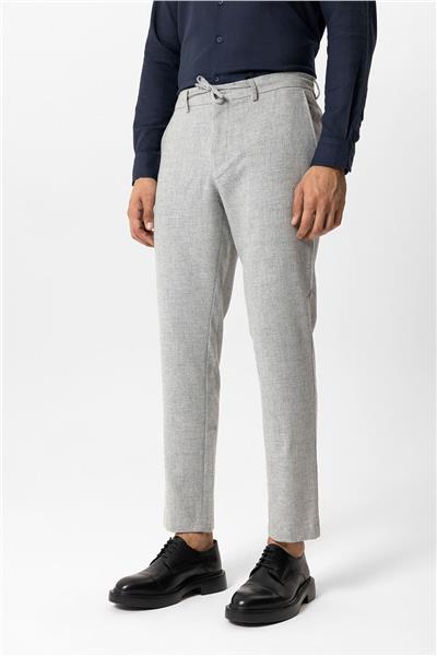 Açık Gri Slim Fit Beli Bağcıklı Yünlü Jogger Pantolon