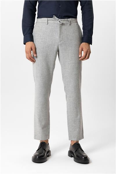 Açık Gri Slim Fit Beli Bağcıklı Yünlü Jogger Pantolon