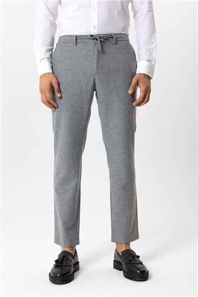 Koyu Gri Slim Fit Beli Bağcıklı Yünlü Jogger Pantolon