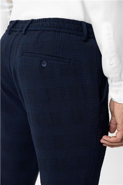 Lacivert Slim Fit Ekoseli Jogger Pantolon