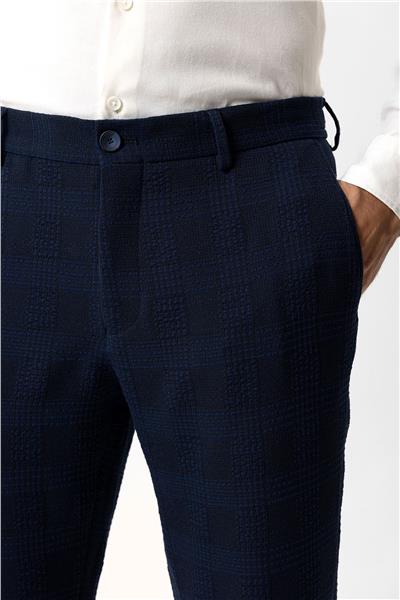 Lacivert Slim Fit Ekoseli Jogger Pantolon