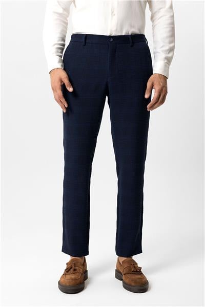 Lacivert Slim Fit Ekoseli Jogger Pantolon