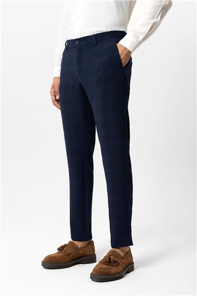 Lacivert Slim Fit Ekoseli Jogger Pantolon