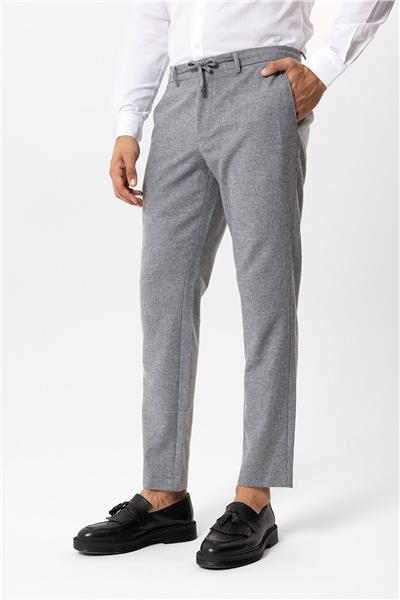 Koyu Gri Slim Fit Beli Bağcıklı Yünlü Jogger Pantolon