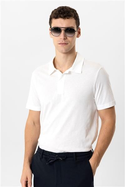 Beyaz Regular Fit %100 Pamuk Polo Yaka Tişört