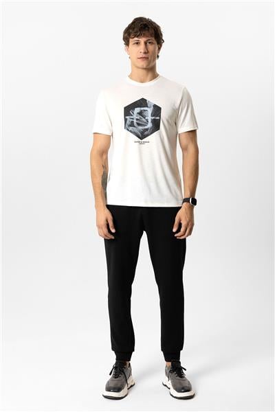 Beyaz Regular Fit Bisiklet Yaka Baskılı Modal Tişört