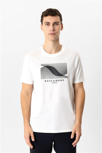 Beyaz Regular Fit Bisiklet Yaka Baskılı Tişört