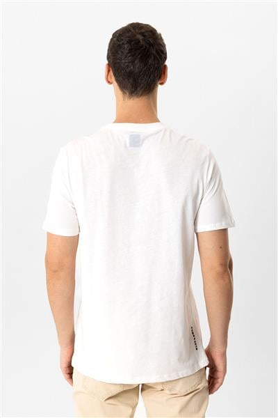 Beyaz Regular Fit Bisiklet Yaka Baskılı Tişört