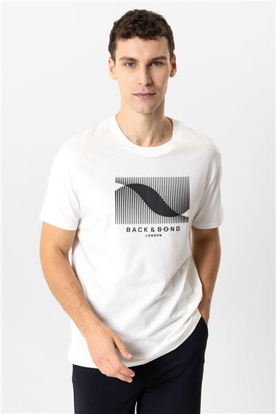 Beyaz Regular Fit Bisiklet Yaka Baskılı Tişört