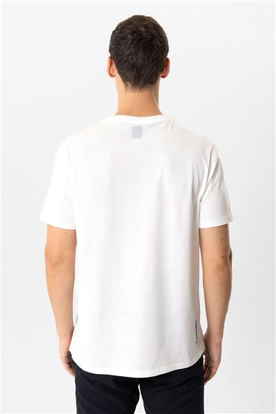 Beyaz Regular Fit Bisiklet Yaka Baskılı Tişört