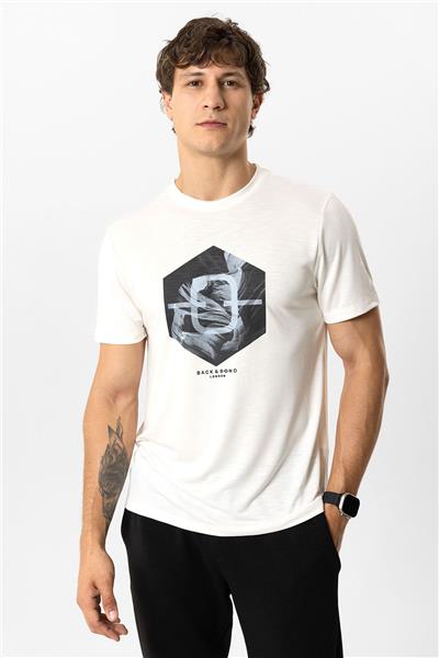 Beyaz Regular Fit Bisiklet Yaka Baskılı Modal Tişört