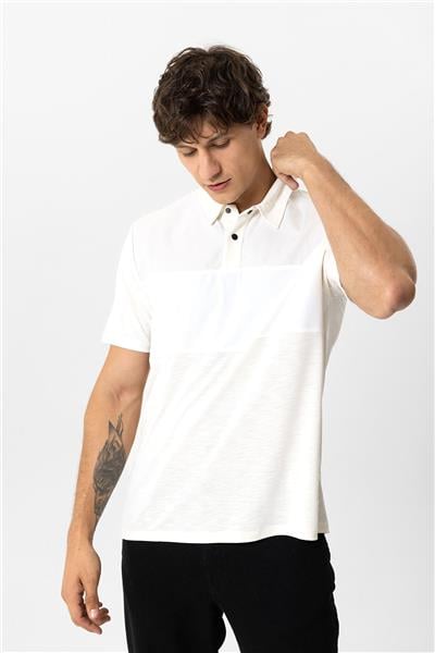 Beyaz Regular Fit Modal Polo Yaka Tişört