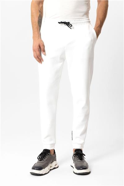 Beyaz Regular Fit Pamuklu Beli Bağlamalı Jogger Pantolon