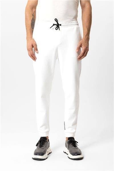 Beyaz Regular Fit Pamuklu Beli Bağlamalı Jogger Pantolon