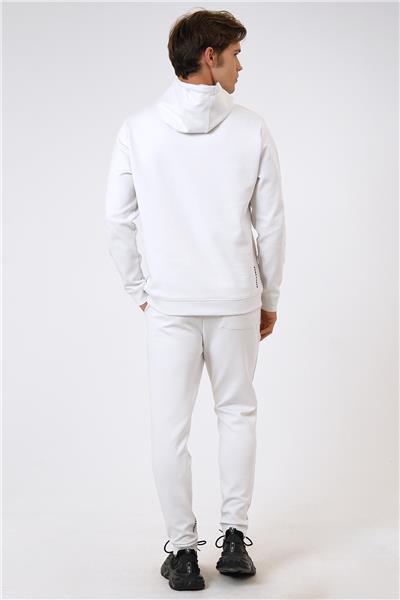 Beyaz Regular Fit Pamuklu Kapüşonlu Sweatshirt