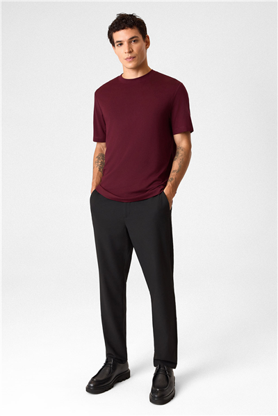 Regular Fit Bisiklet Yaka Bordo Tişört