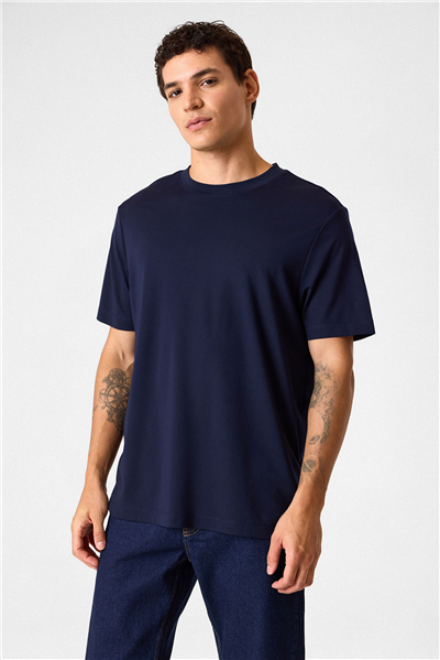 Regular Fit Bisiklet Yaka Lacivert Tişört