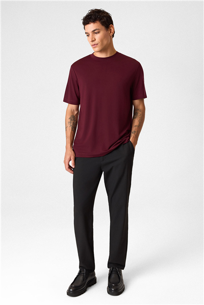 Regular Fit Bisiklet Yaka Bordo Tişört