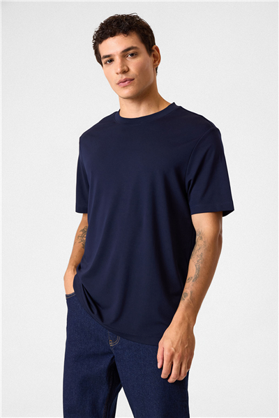 Regular Fit Bisiklet Yaka Lacivert Tişört
