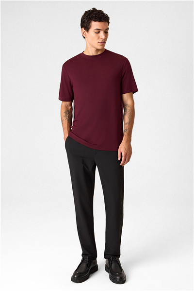 Regular Fit Bisiklet Yaka Bordo Tişört
