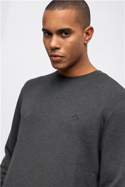 Antrasit Regular Fit Bisiklet Yaka Sweatshirt