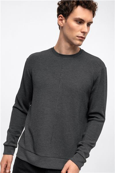 Antrasit Regular Fit Bisiklet Yaka Sweatshirt