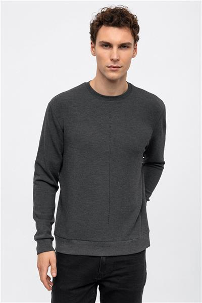 Antrasit Regular Fit Bisiklet Yaka Sweatshirt