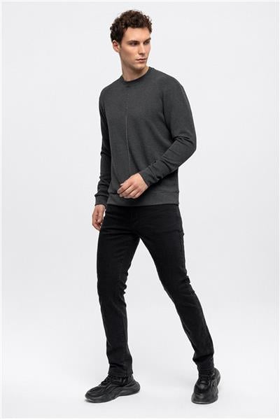 Antrasit Regular Fit Bisiklet Yaka Sweatshirt