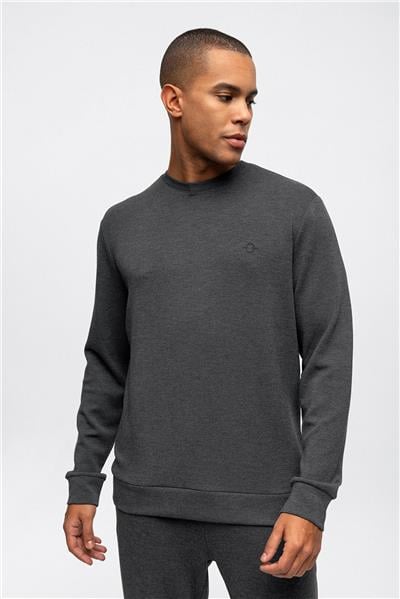 Antrasit Regular Fit Bisiklet Yaka Sweatshirt