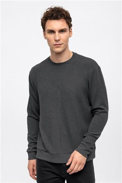 Antrasit Regular Fit Bisiklet Yaka Sweatshirt