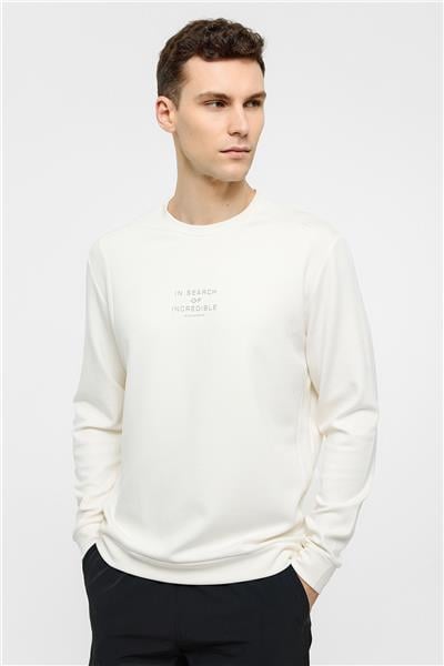 Beyaz Bisiklet Yaka Baskılı Uzun Kollu Sweatshirt