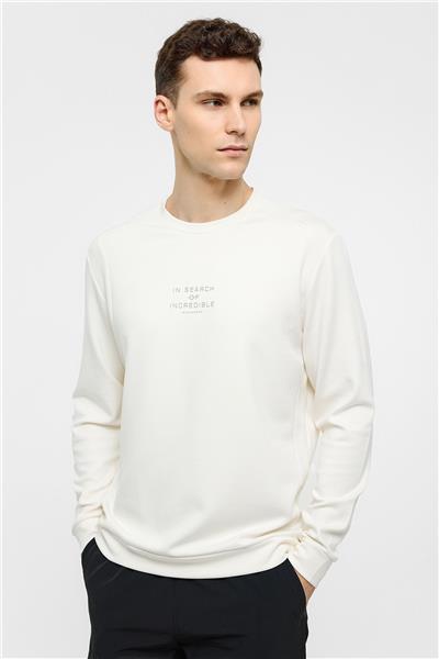 Beyaz Bisiklet Yaka Baskılı Uzun Kollu Sweatshirt