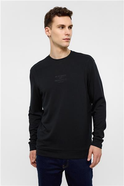 Siyah Bisiklet Yaka Baskılı Uzun Kollu Sweatshirt