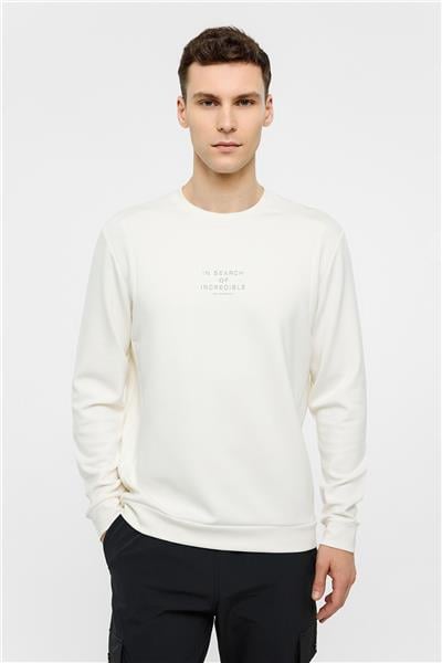 Beyaz Bisiklet Yaka Baskılı Uzun Kollu Sweatshirt