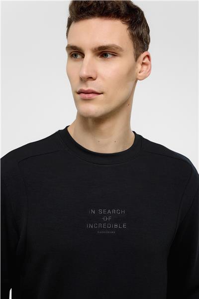 Siyah Bisiklet Yaka Baskılı Uzun Kollu Sweatshirt