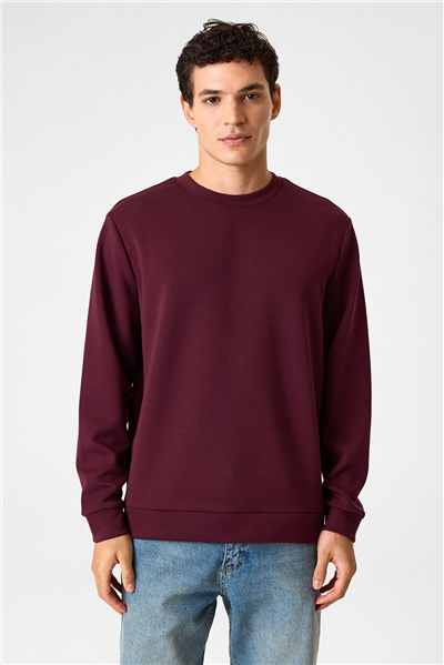 Bisiklet Yaka Bordo Sweatshirt
