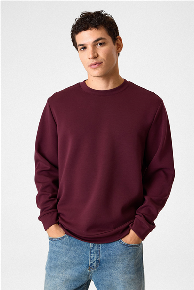 Bisiklet Yaka Bordo Sweatshirt