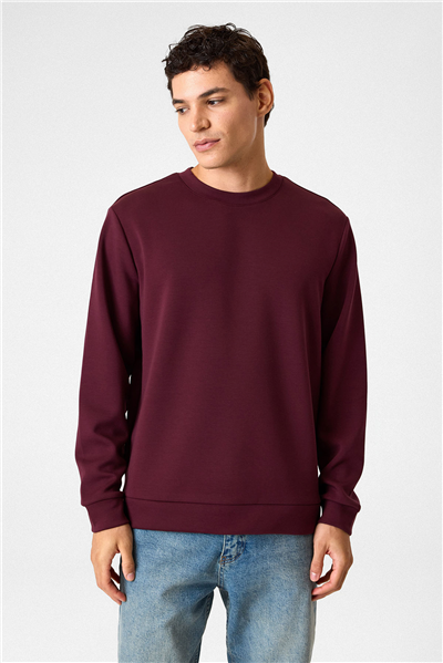 Bisiklet Yaka Bordo Sweatshirt