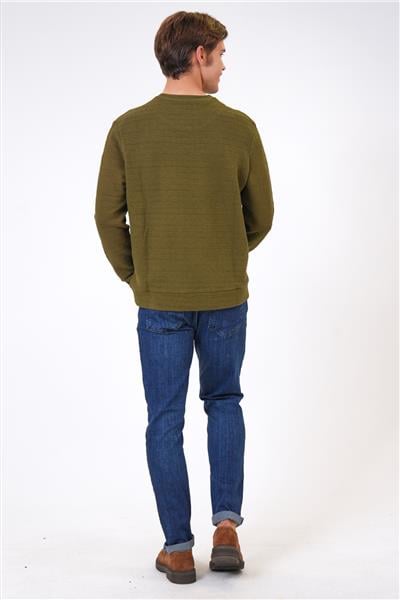 Haki Regular Fit Pamuklu Desenli Bisiklet Yaka Sweatshirt