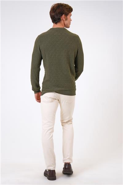 Haki Regular Fit Pamuklu Jakarlı Bisiklet Yaka Triko Kazak
